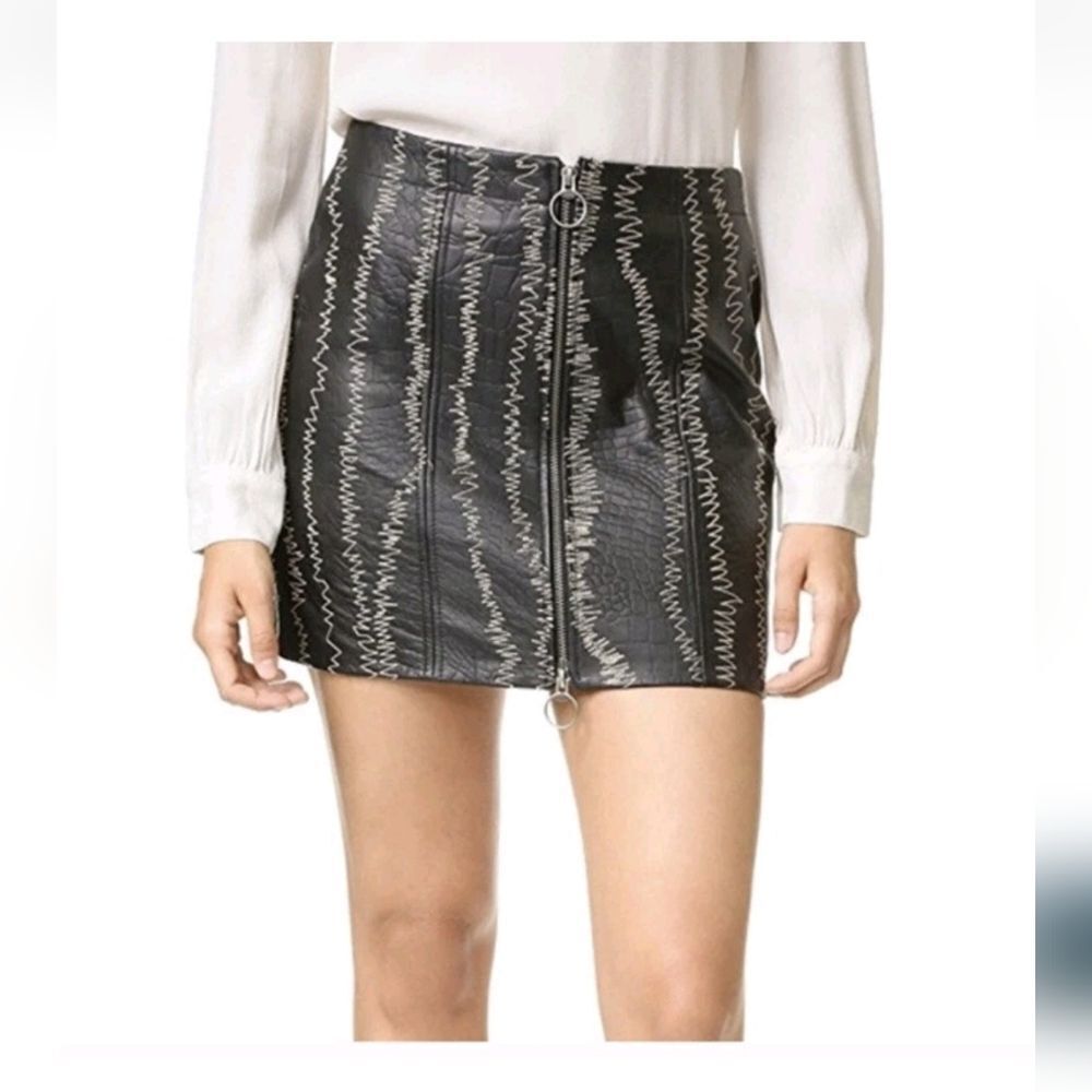Free People Rock The Croc Lambs Leather Mini Skirt Size 12